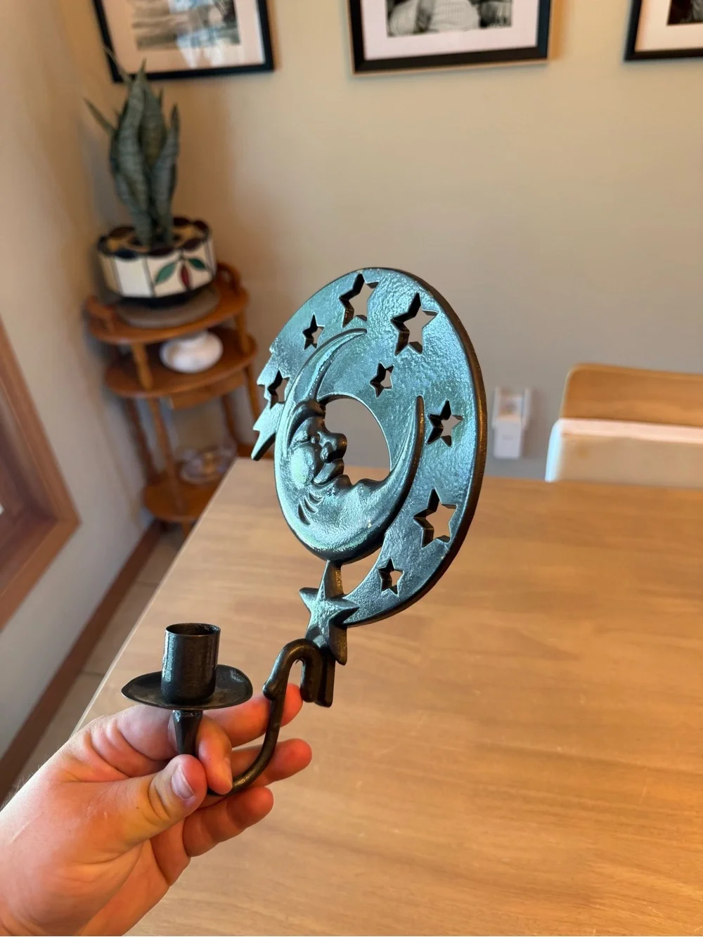 Vintage Moon Star Cast Metal Wall Candle Holder Home Decor “Party Lite”